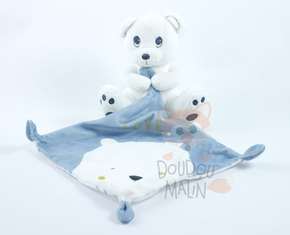  baby comforter polar bear white blue love 